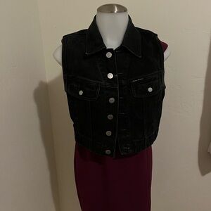 Y2kBlack Denim Vest with Silver Buttons